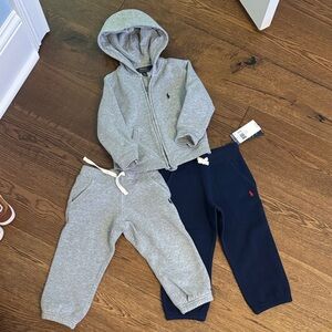 Polo by Ralph Lauren Gray and Navy Kids Jogger Set